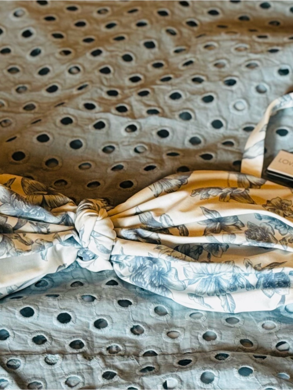 Hermoza X Loverly Grey Floral Bandeau Bikini Top in White and Blue